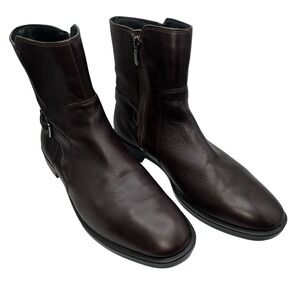 ECCO Womens 9 Dark Brown Leather Side Zip‎ Ankle Boots Buckle Detail